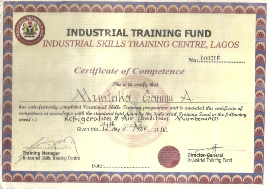 Scanned Industrial Training Fund Certificate of Competence